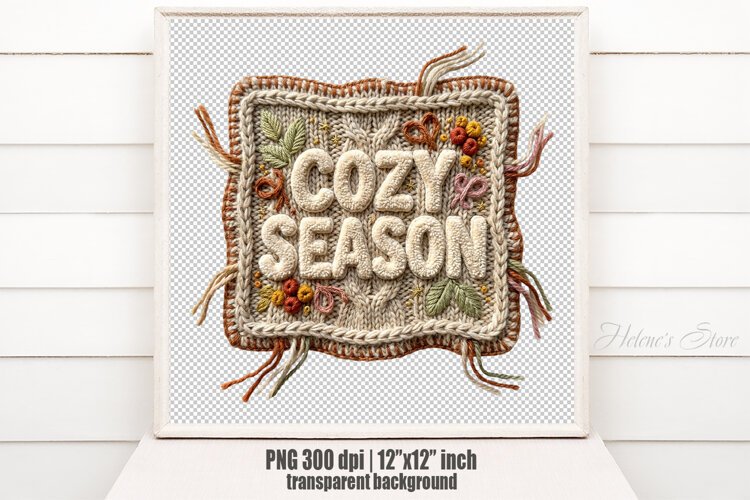 Cozy Season Chenille Embroidered Patch Puffy Autumn PNG example image 1