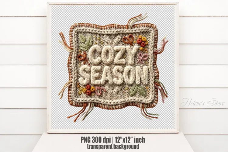 Cozy Season Chenille Embroidered Patch Puffy Autumn PNG