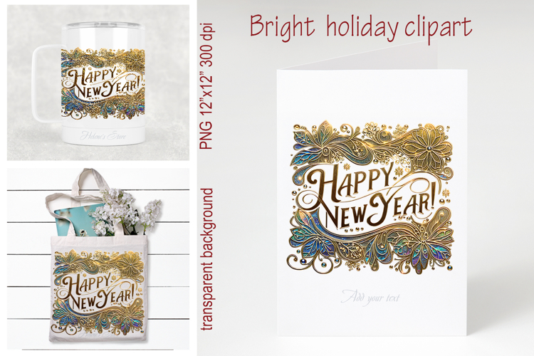 Bright Happy New Year quote sublimation design clipart png