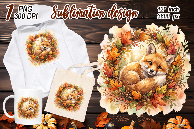 Cute Foxs Baby sublimation design|Autumn Forest animals png