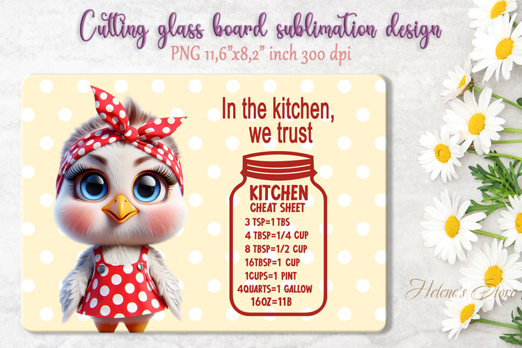 Cute chicken housewife cutting board sublimation design png