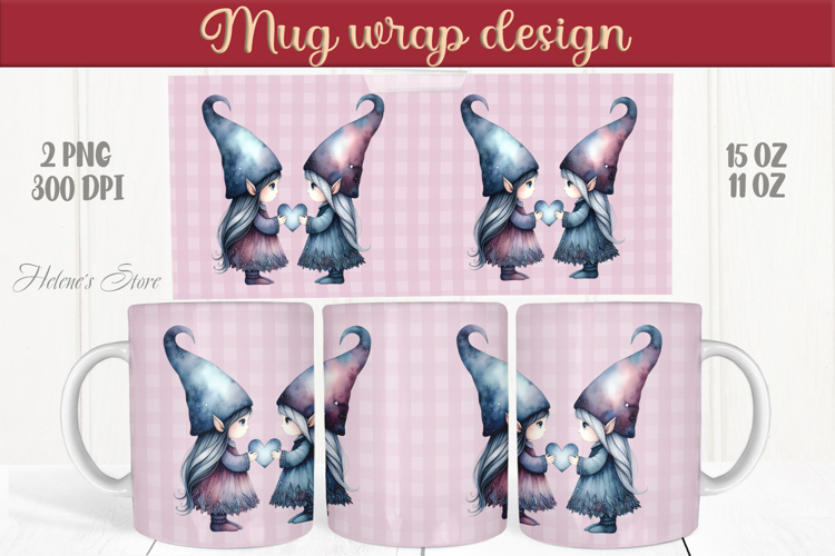 Cute gnomes with heart Mug wrap sublimation | Valentines day