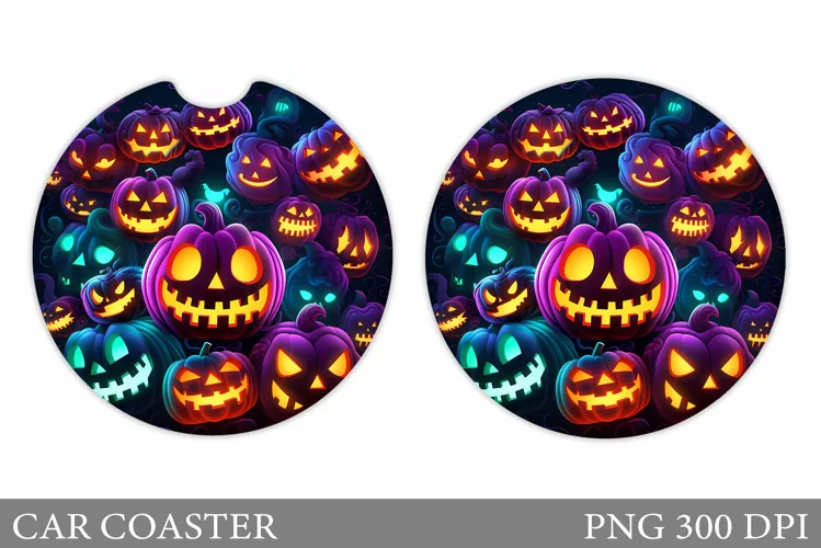 Halloween Pumpkin Car Coaster. Neon Pumpkin Car Coaster
