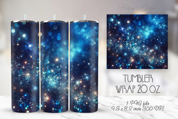 Bright bokeh blue tumbler 20 oz wrap sublimation design png