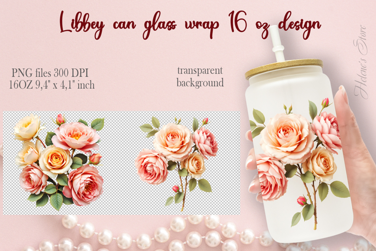 Cute rose flowers pattern Libbey Can Glass Wrap 16oz design