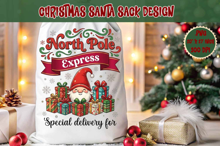 Christmas Santa Sack sublimation design |Cute Gnome Gift Bag