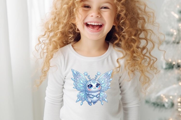 Blue Pastel Snowflake Butterfly PNG | Cute Winter Clipart example image 1