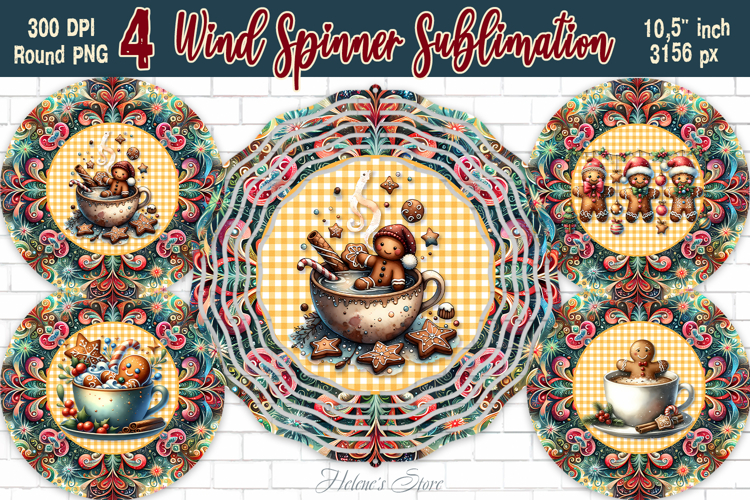 Christmas gingerbread Wind Spinner wrap sublimation designs