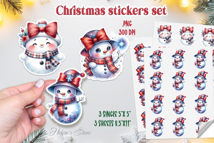 Retro Christmas snowman printables stickers | Coquette bows