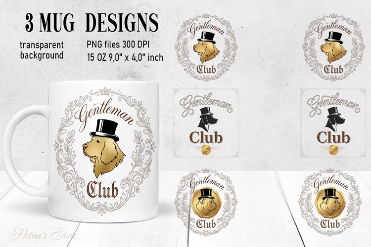 Gentlemen Club Dog mug wrap sublimation 15 oz |British Style example image 1