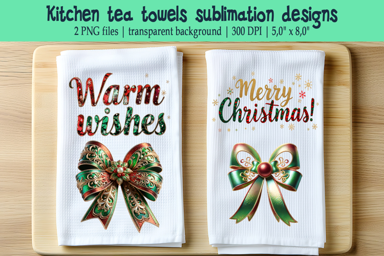 Christmas Coquette bows sublimation kitchen tea towel png