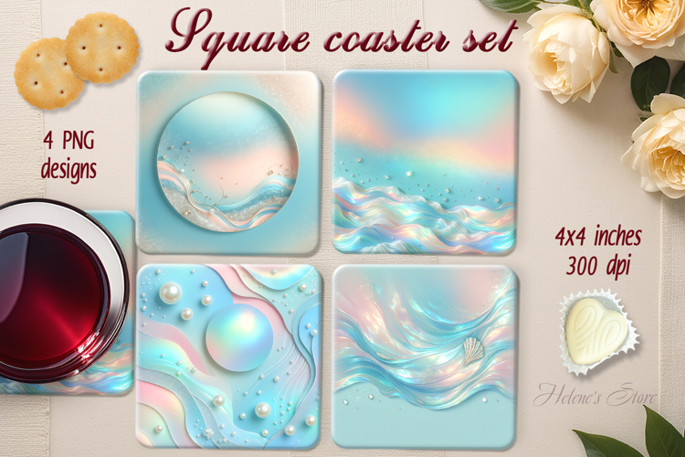 Pastel blue abstract square coaster sublimation png