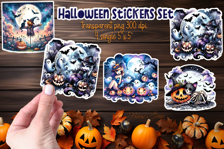 Cute Halloween Witch Spooky Ghost Stickers Printable design