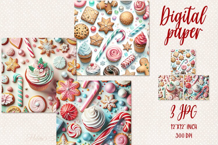 Cute Christmas Sweets Pattern digital papers scrapbooking example image 1