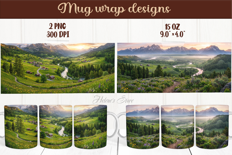 Mountains mug wrap sublimation | Mountains camping mug wrap