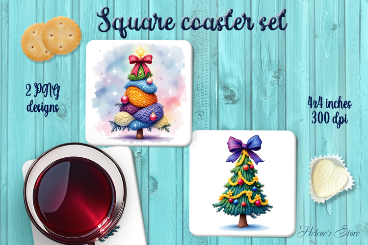 Christmas tree square coasters wrap sublimation designs png