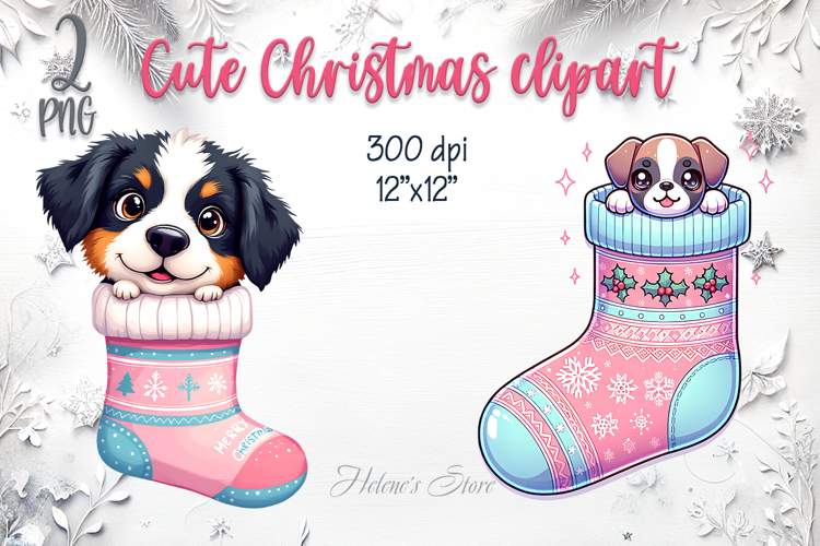 Christmas cute dogs in socks clipart| Winter t shirt designs