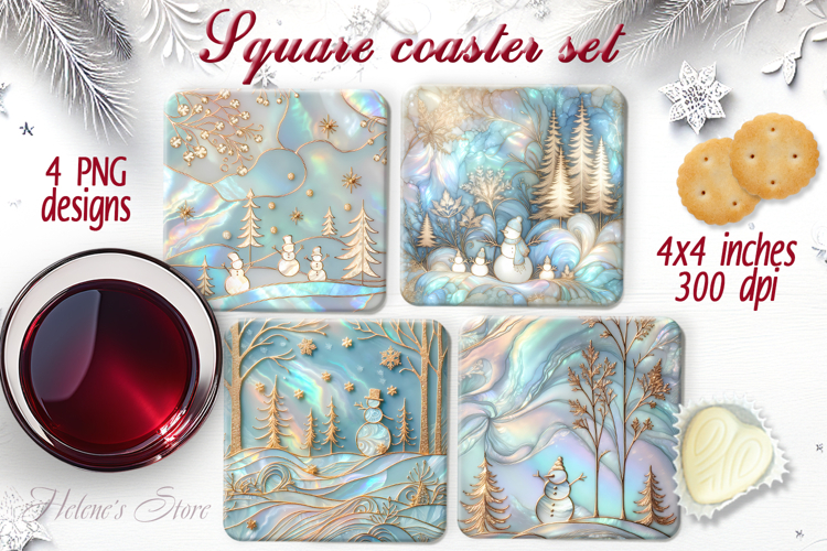 Blue Pastel Christmas square coaster sublimation designs png