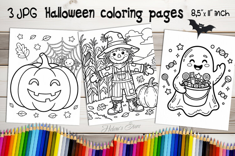 Cute Halloween Coloring Pages | Kids Coloring Book Print example image 1