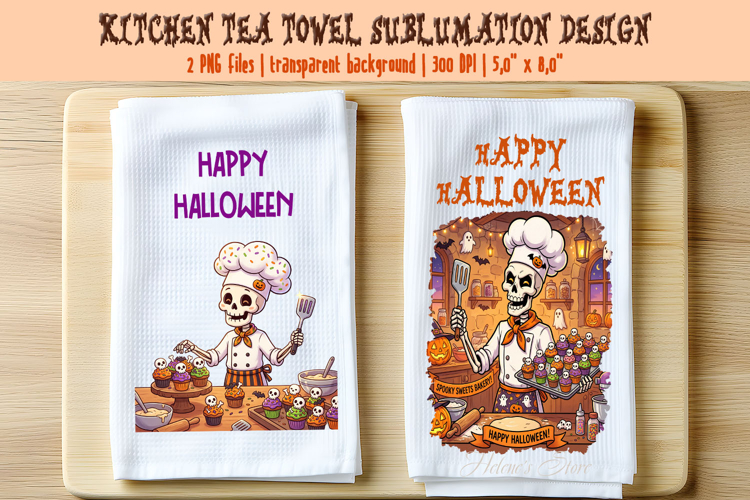 Funny Halloween Skeleton Shef kitchen towel designs PNG