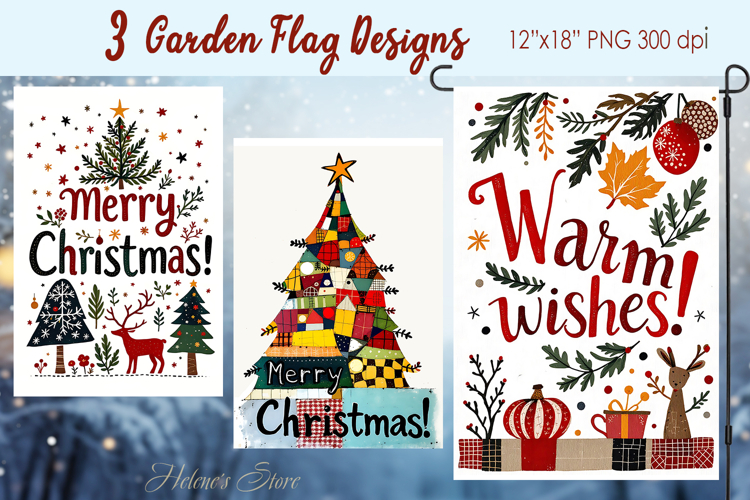 Merry Christmas doodle Garden Flag Sublimation design png
