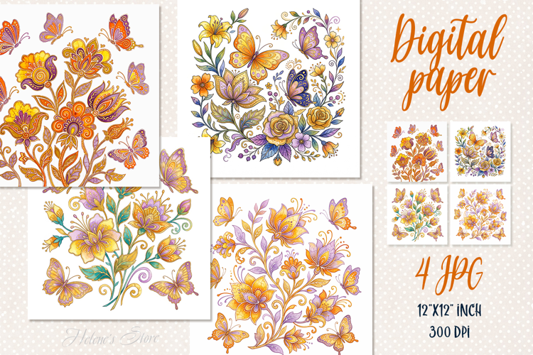 Whimsical flowers digital papers jpeg |Floral Scrap booking