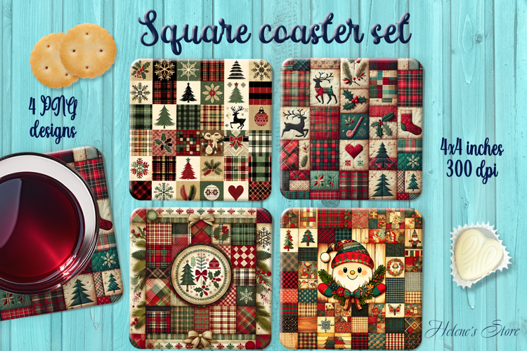 Rustic Christmas Patchwork square coasters wrap sublimation