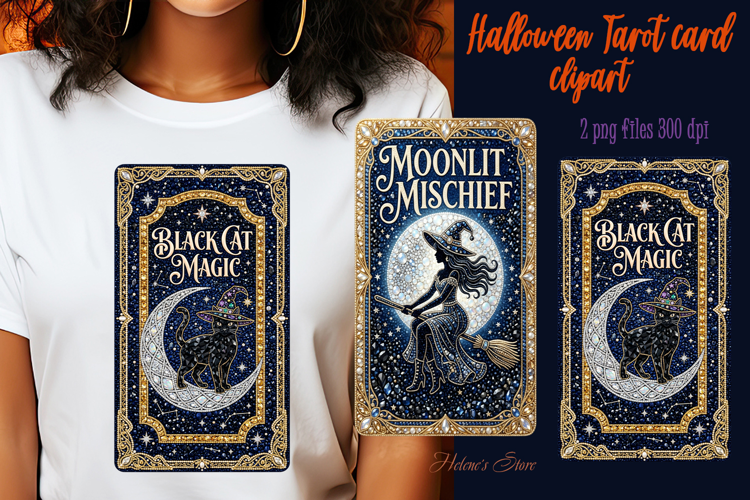 Halloween Witch & Cat sublimation design| Tarot card clipart