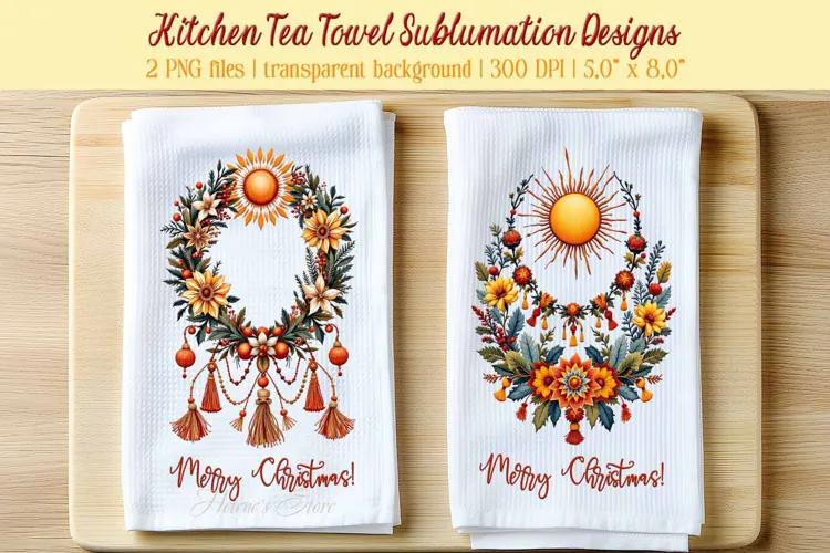 Christmas boho sublimation kitchen tea towel png |Dish towel