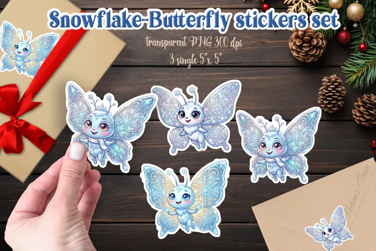 Snowflake Butterfly gifts stickers | Merry Christmas designs