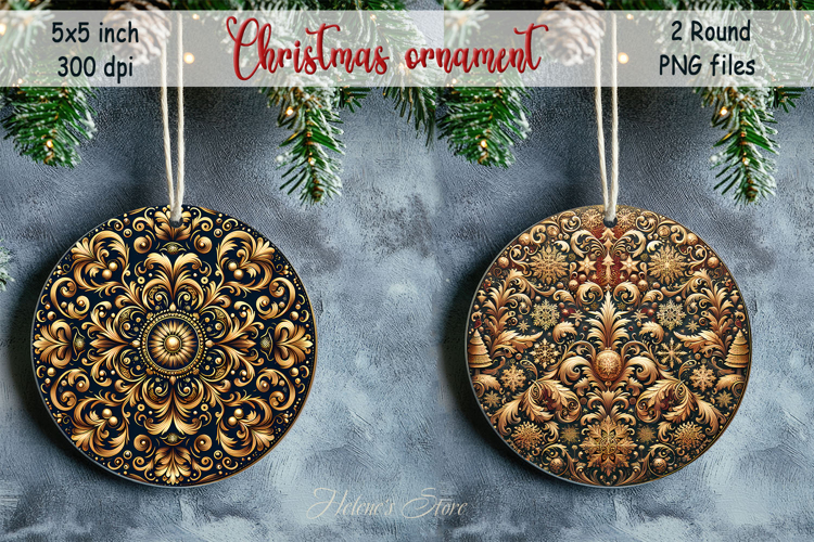 Christmas vintage round ornament sublimation designs PNG