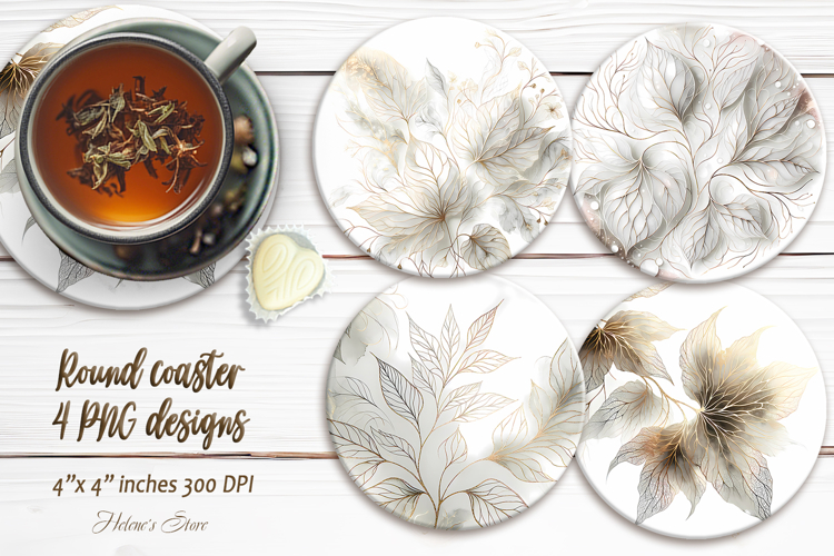 Watercolor Golden Leaves round coaster sublimation designs