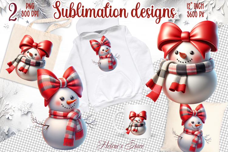 3d funny snowman coquette bows sublimation designs png