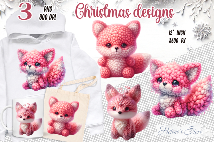 Pink Christmas crochet yarn toy clipart|Cute sublimation png