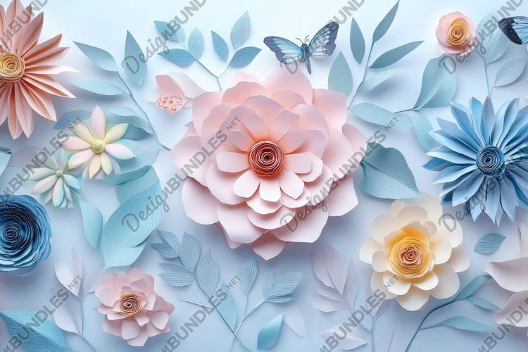 3D Paper Cut Flowers Background Wallpaper example image 1
