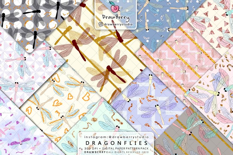 Dragonflies Pattern Digital Paper Pack xo (257659)