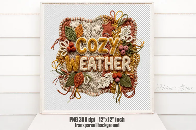 Cozy Weather Chenille Embroidered Patch Puffy Autumn PNG