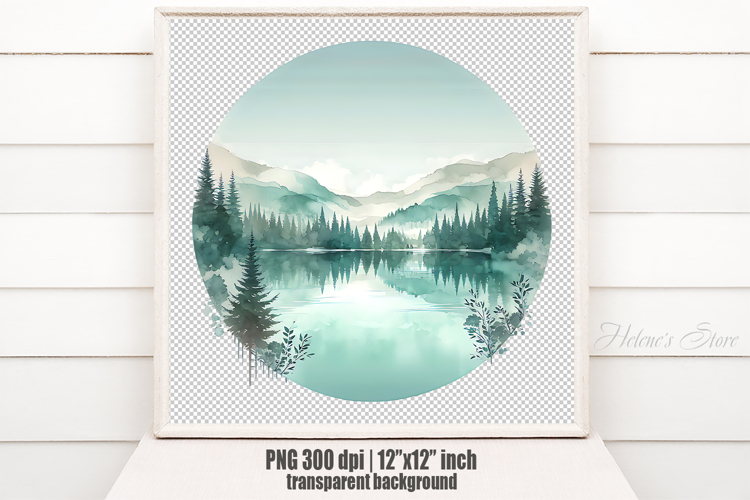 Mountains lake watercolor sublimation design |Nature clipart