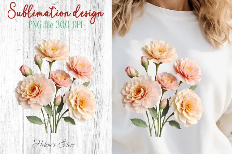 Carnations flowers sublimation design png | Floral clipart