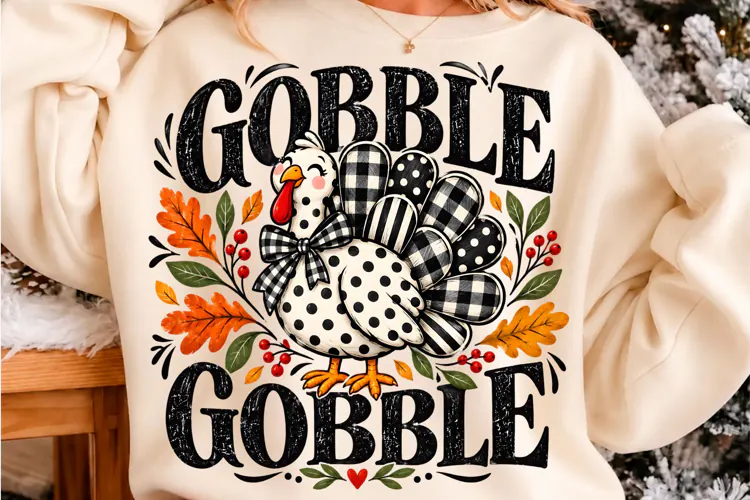 Gobble Gobble Plaid Turkey Thanksgiving PNG