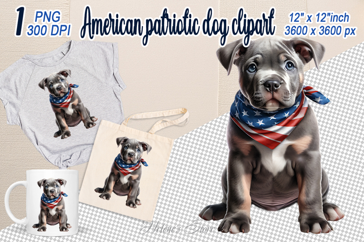 Dog with American flag clipart | USA Patriotic dog png example image 1