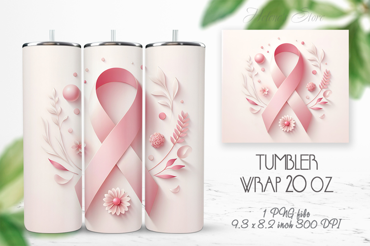 Breast cancer awareness ribbon tumbler 20oz wrap sublimation