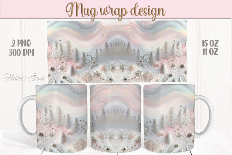 Pink Christmas mug wrap png | Silver scene mug sublimation