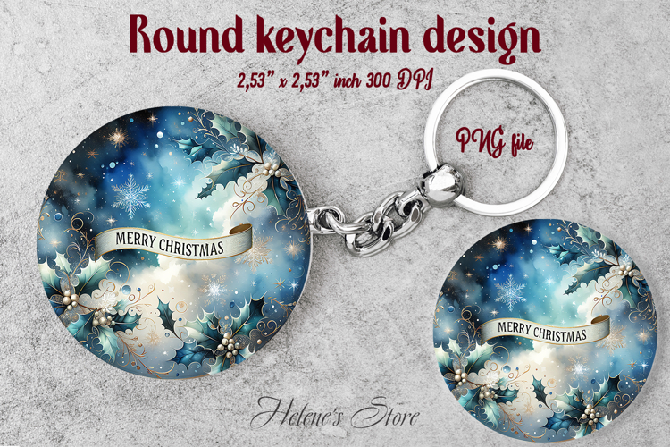 Christmas round keychain design |Holly Jolly Car coaster