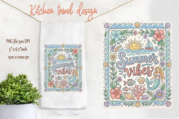 Summer vibes | Cute folk floral pattern kitchen towel design