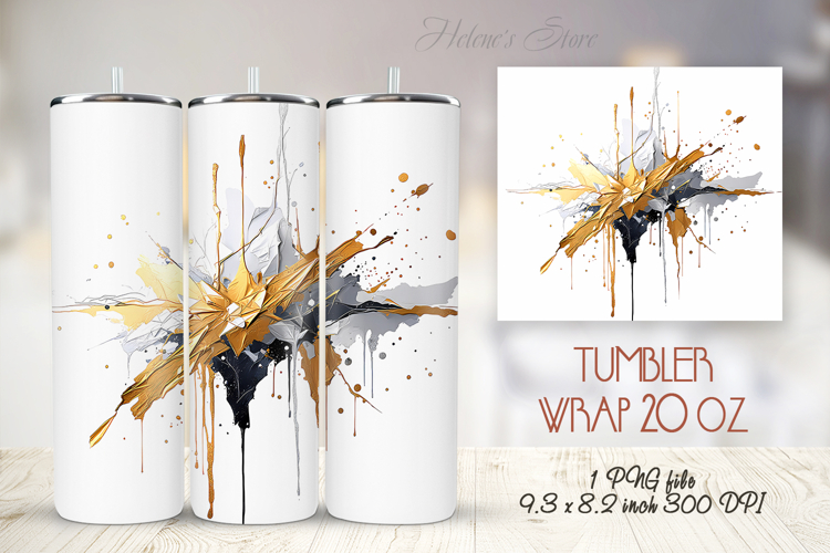 3D splash gold paint straight tumbler 20oz wrap design png