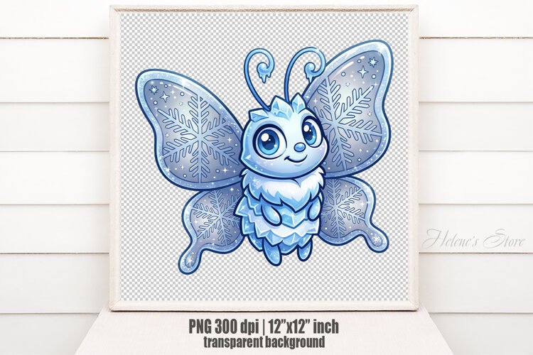 Funny Pastel Snowflake Butterfly PNG | Blue Winter Clipart example image 1