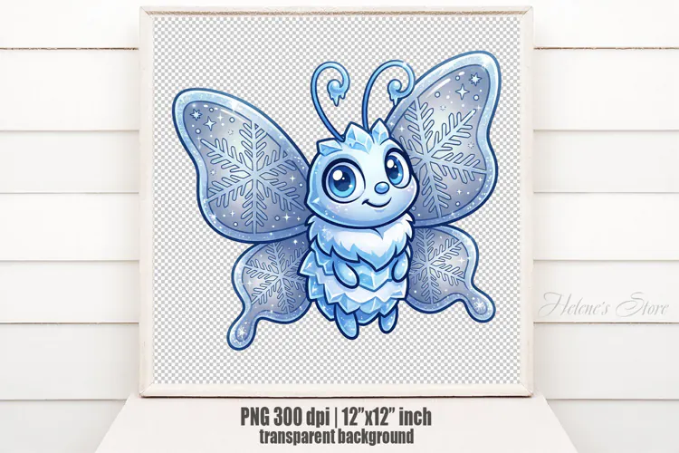 Funny Pastel Snowflake Butterfly PNG | Blue Winter Clipart