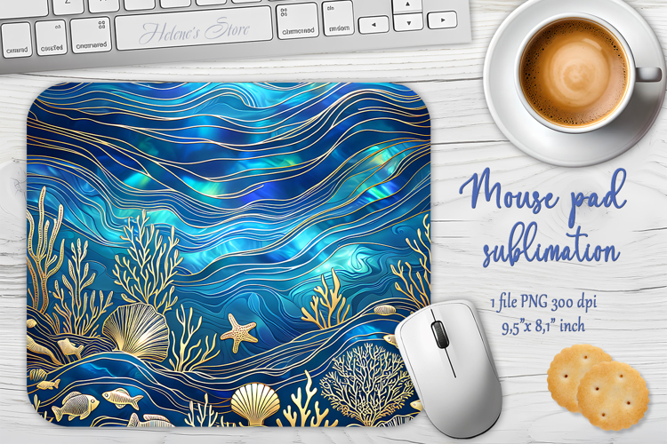 Iridescent blue ocean design sublimation design mouse pad