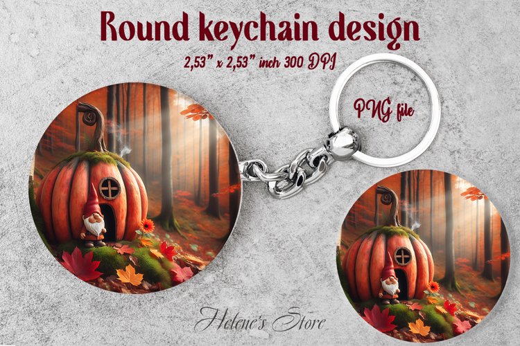 Cute garden gnome and cozy home round keychain design png